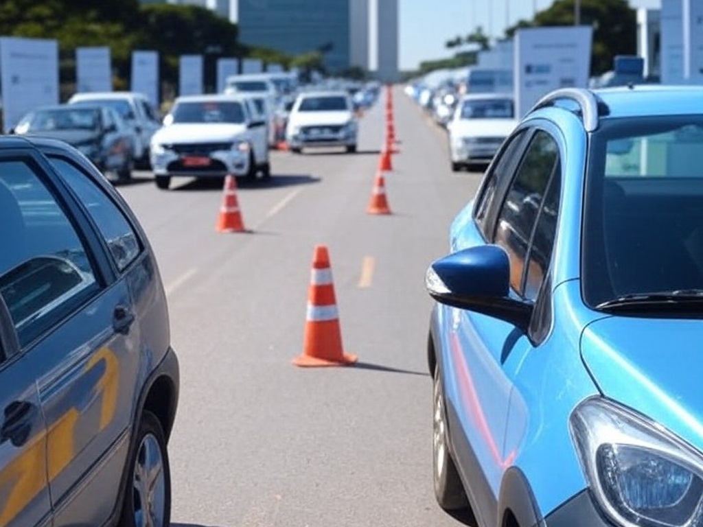 Avenida em Brasília com sinalizações educativas de trânsito, representando alta de 62,6% em ações do Detran-DF em 2025.