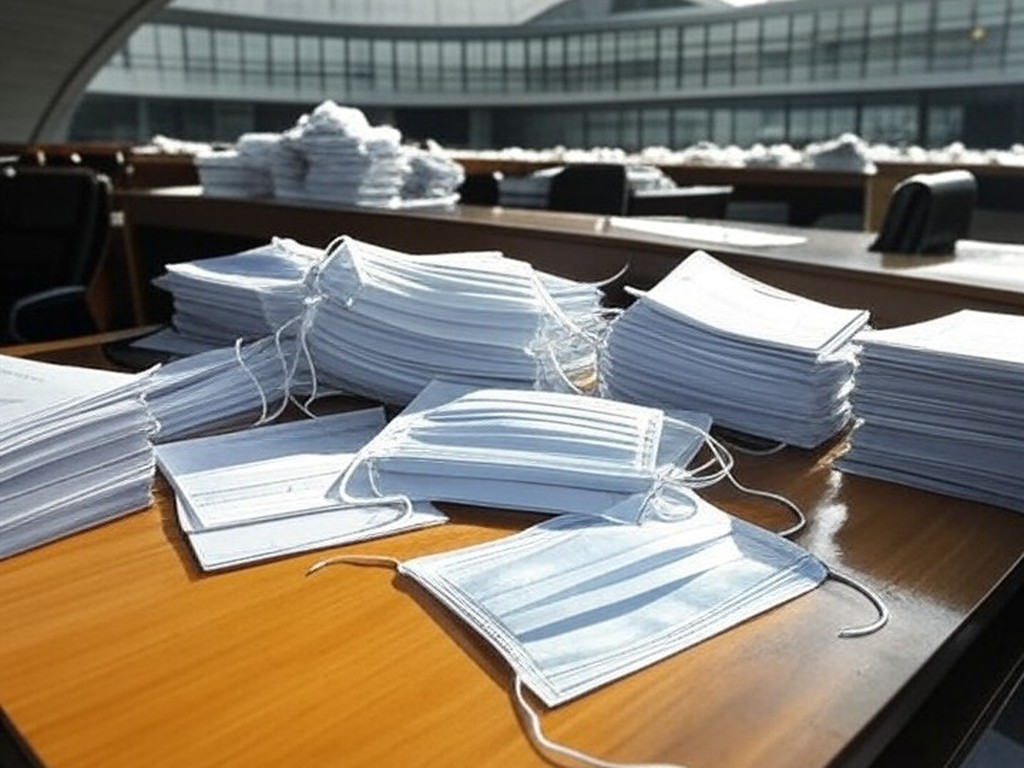 Edifício da CLDF em Brasília com fitas de isolamento e itens médicos abandonados, expondo falhas e corrupção no sistema de saúde do DF.