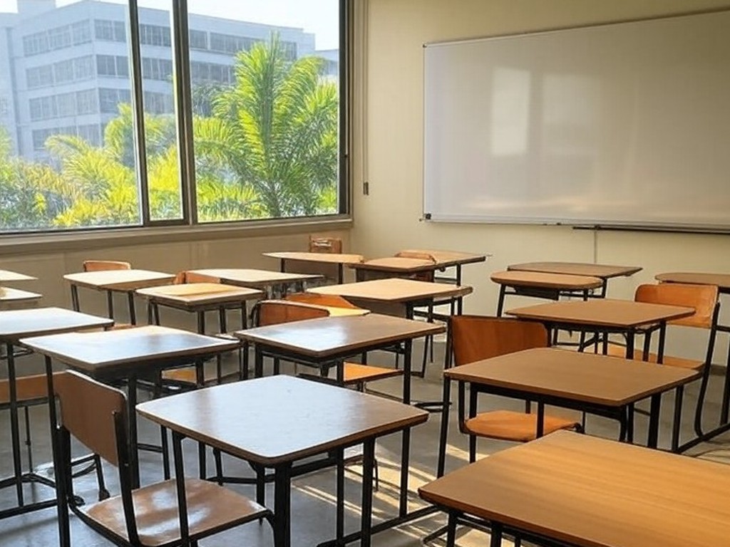 Sala de aula vazia em universidade brasileira representando processo seletivo do Sisu e Enem.