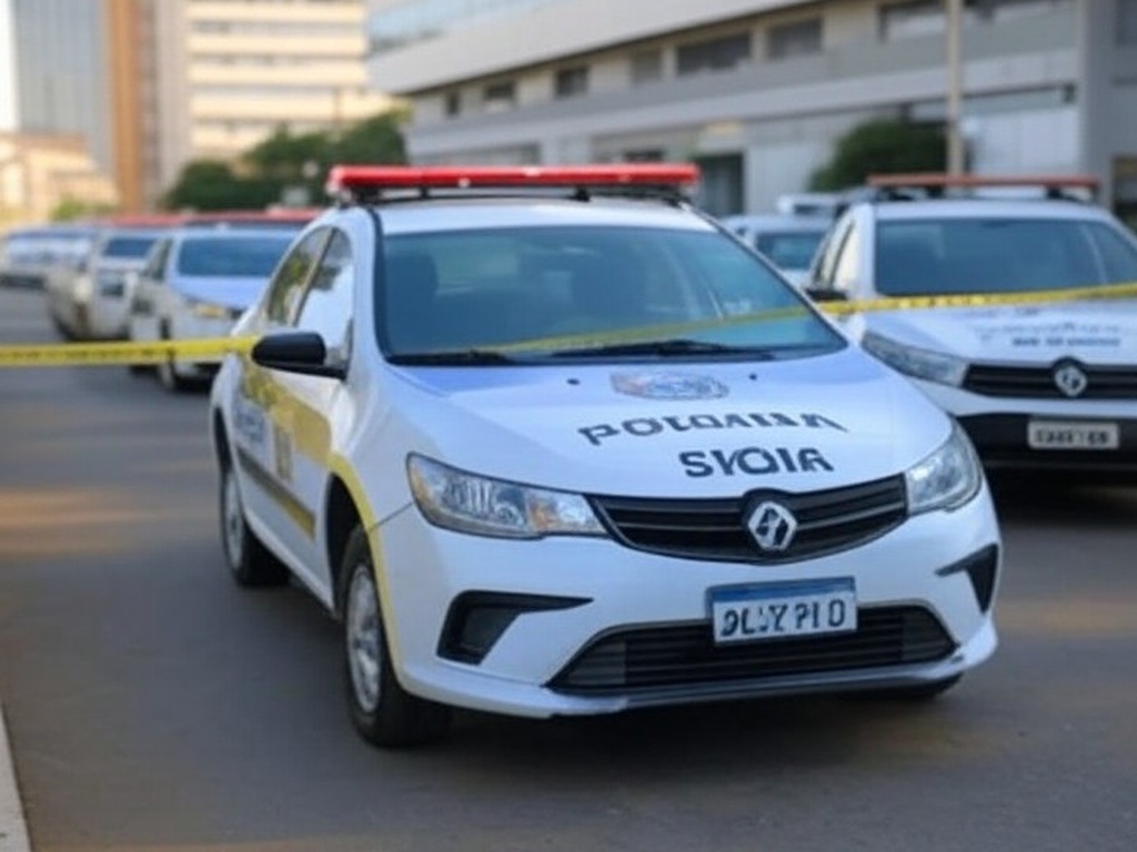 Viaturas da polícia em operação de prisão por homicídio no Buraco do Rato, Brasília.