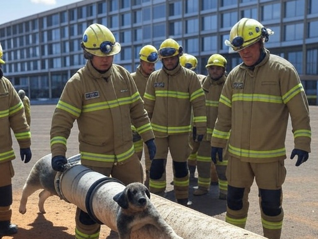 Resgate de filhote de cachorro de tubulação de 10 metros pelos bombeiros do DF em Brasília.