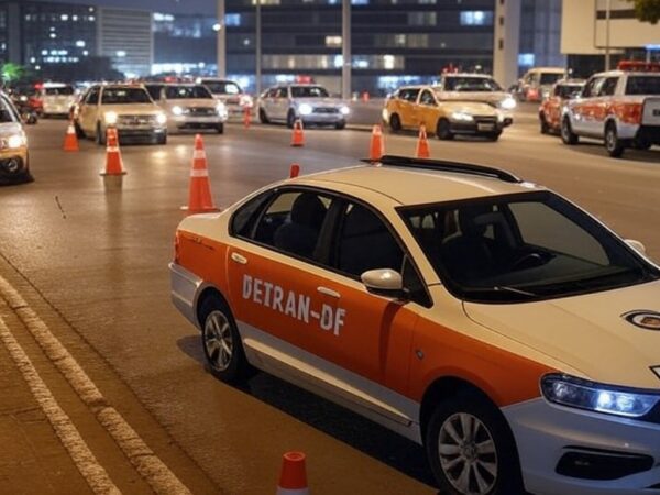 Viaturas do Detran-DF em operação surpresa contra motoristas alcoolizados em avenida de Brasília.