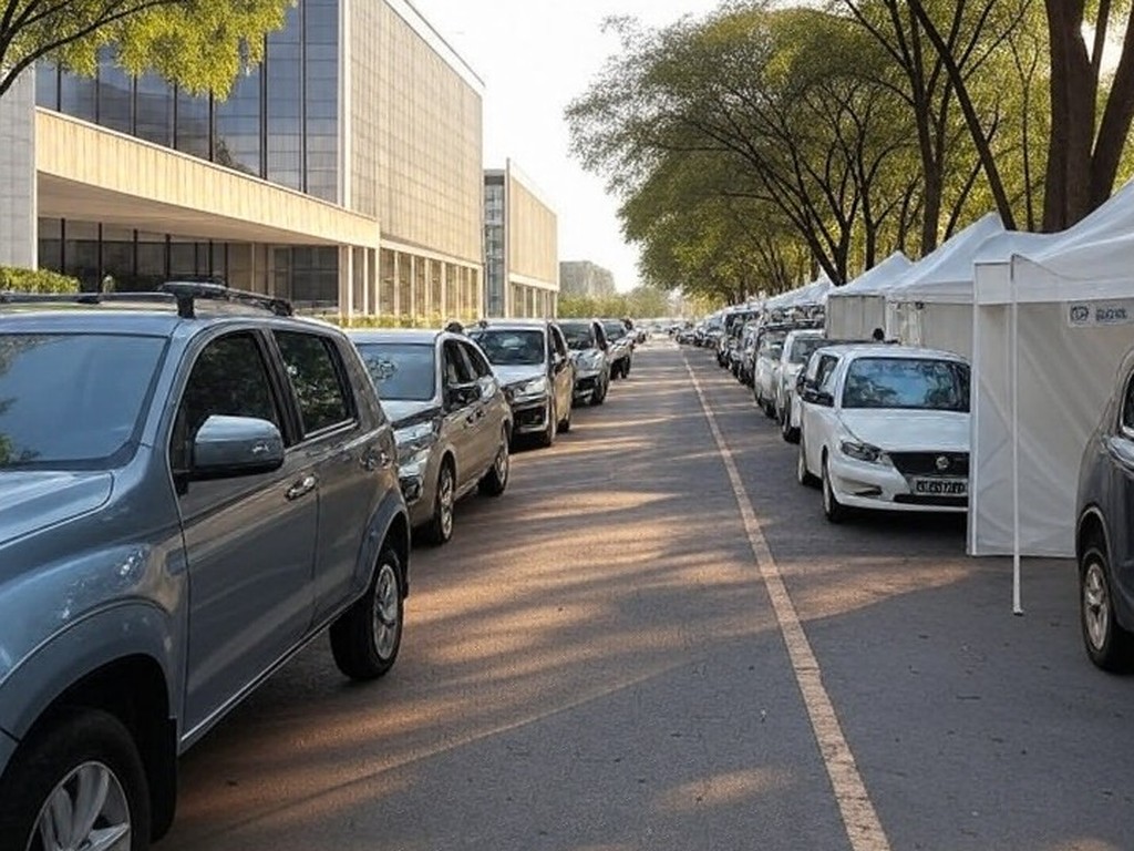 Veículos e tendas do GDF em operação de acolhimento no Plano Piloto de Brasília.