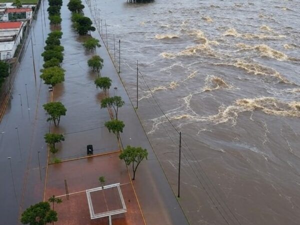 Reservatório Descoberto transbordando com ameaça de inundações em Ceilândia e Taguatinga após chuvas no DF.