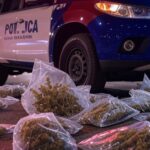 Viatura da Rotam da PMDF com maconha apreendida em operação no Distrito Federal.