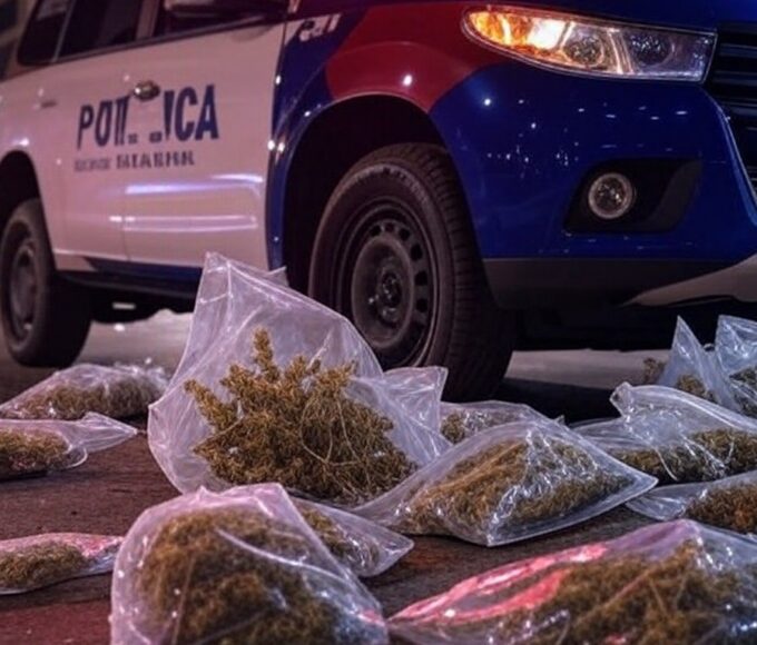 Viatura da Rotam da PMDF com maconha apreendida em operação no Distrito Federal.