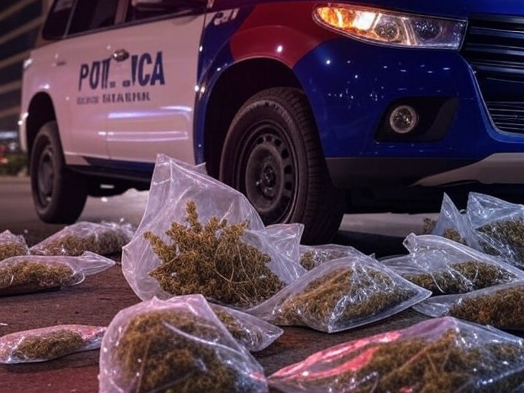 Viatura da Rotam da PMDF com maconha apreendida em operação no Distrito Federal.