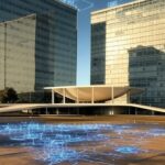 Vista de Brasília com elementos de IA representando projeto de inovação em negócios no DF.