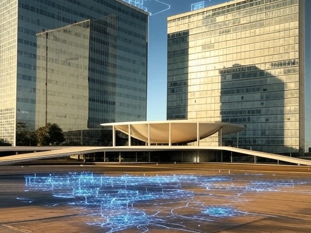 Vista de Brasília com elementos de IA representando projeto de inovação em negócios no DF.