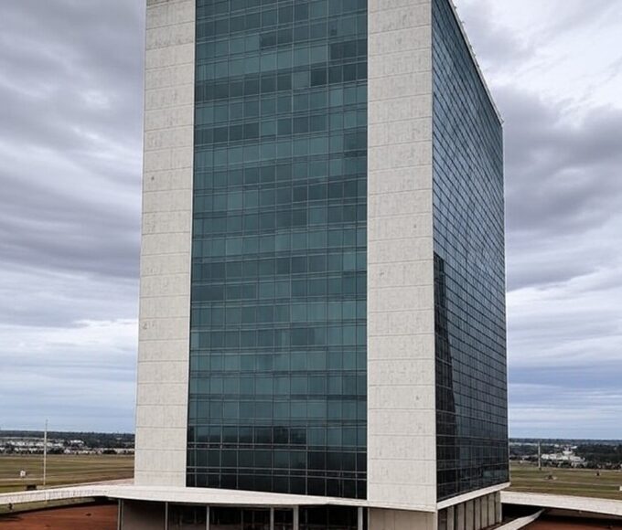 Fachada da Câmara Legislativa do DF em Brasília sob céu nublado, representando aprovação controversa de privilégio para servidores.