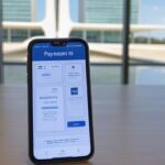 Smartphone com alerta de golpe online ao lado de envelope de conta de saneamento, em ambiente de Brasília, representando fraudes no DF.