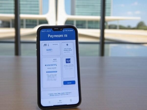 Smartphone com alerta de golpe online ao lado de envelope de conta de saneamento, em ambiente de Brasília, representando fraudes no DF.