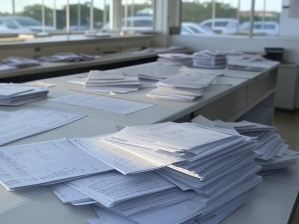 Fachada de agência da Caesb em Brasília com placa de horários ampliados, sob céu nublado, destacando críticas por medida tardia.