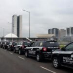 Viatura da Polícia Militar em intervenção no DF com spray de pimenta na Esplanada dos Ministérios.