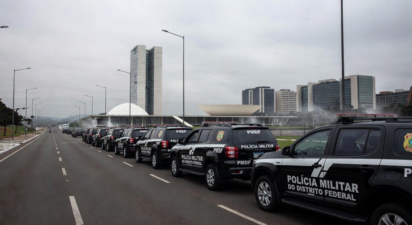 Viatura da Polícia Militar em intervenção no DF com spray de pimenta na Esplanada dos Ministérios.