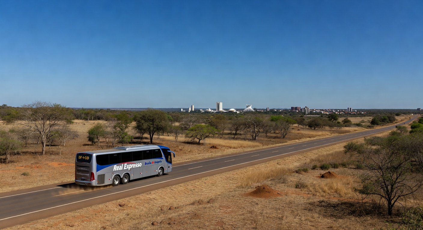 Ônibus interestadual na rodovia entre DF e Entorno de Goiás, ilustrando reajuste de tarifas aprovado pela ANTT.