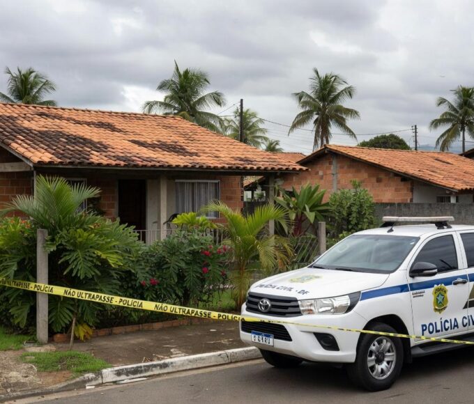 Viatura policial em frente a casa em Sobradinho, representando prisão por violência doméstica e cárcere privado.