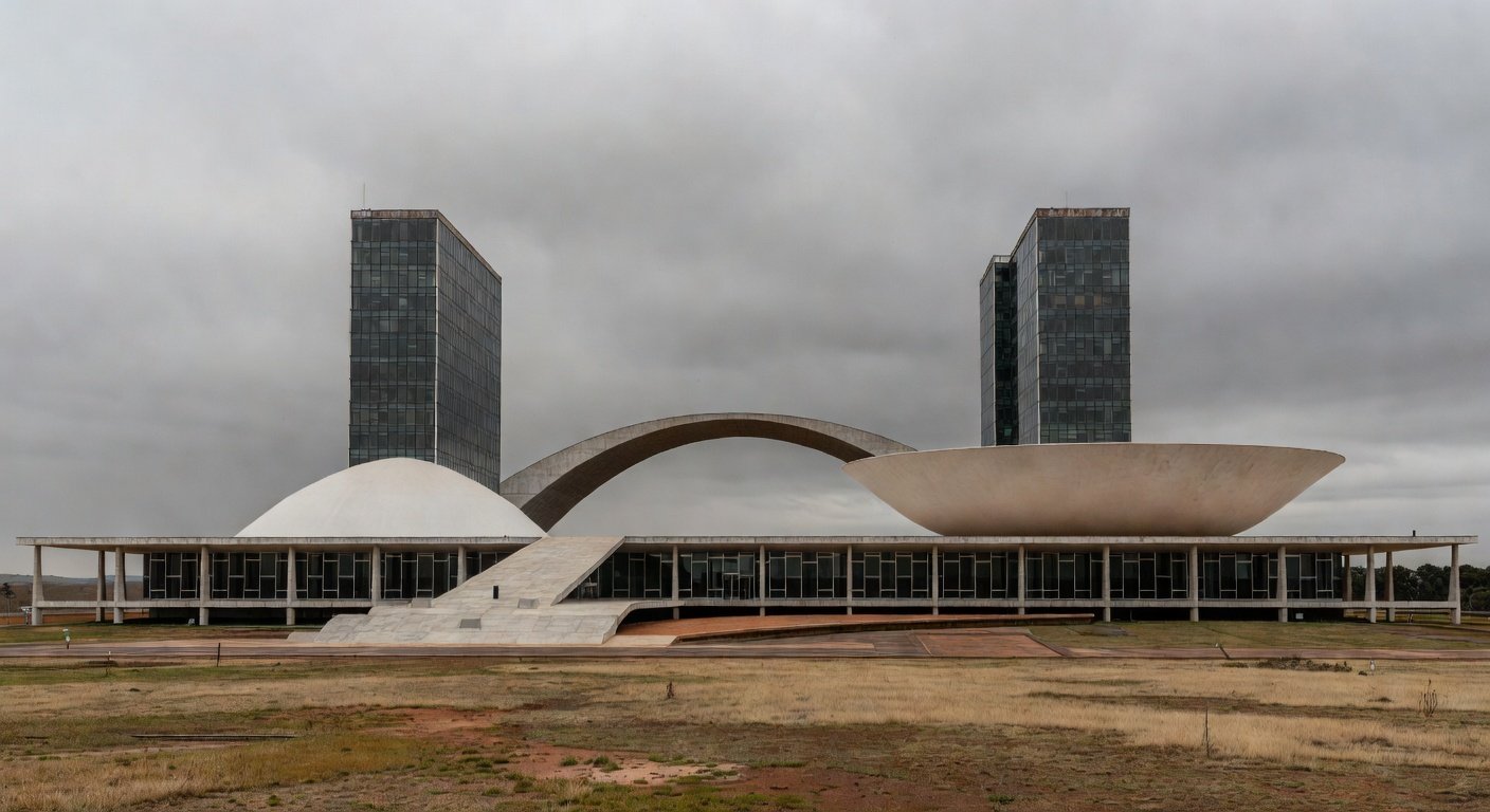 Edifício da CLDF em Brasília, com bandeiras, representando concessão de título honorário a Rodrigo Badaró amid críticas por distração de prioridades.