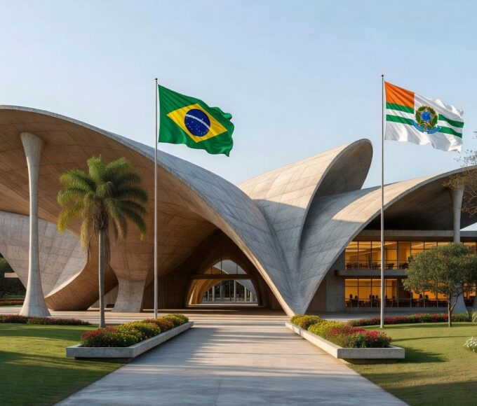 Escola pública no Distrito Federal, simbolizando liderança feminina na educação.