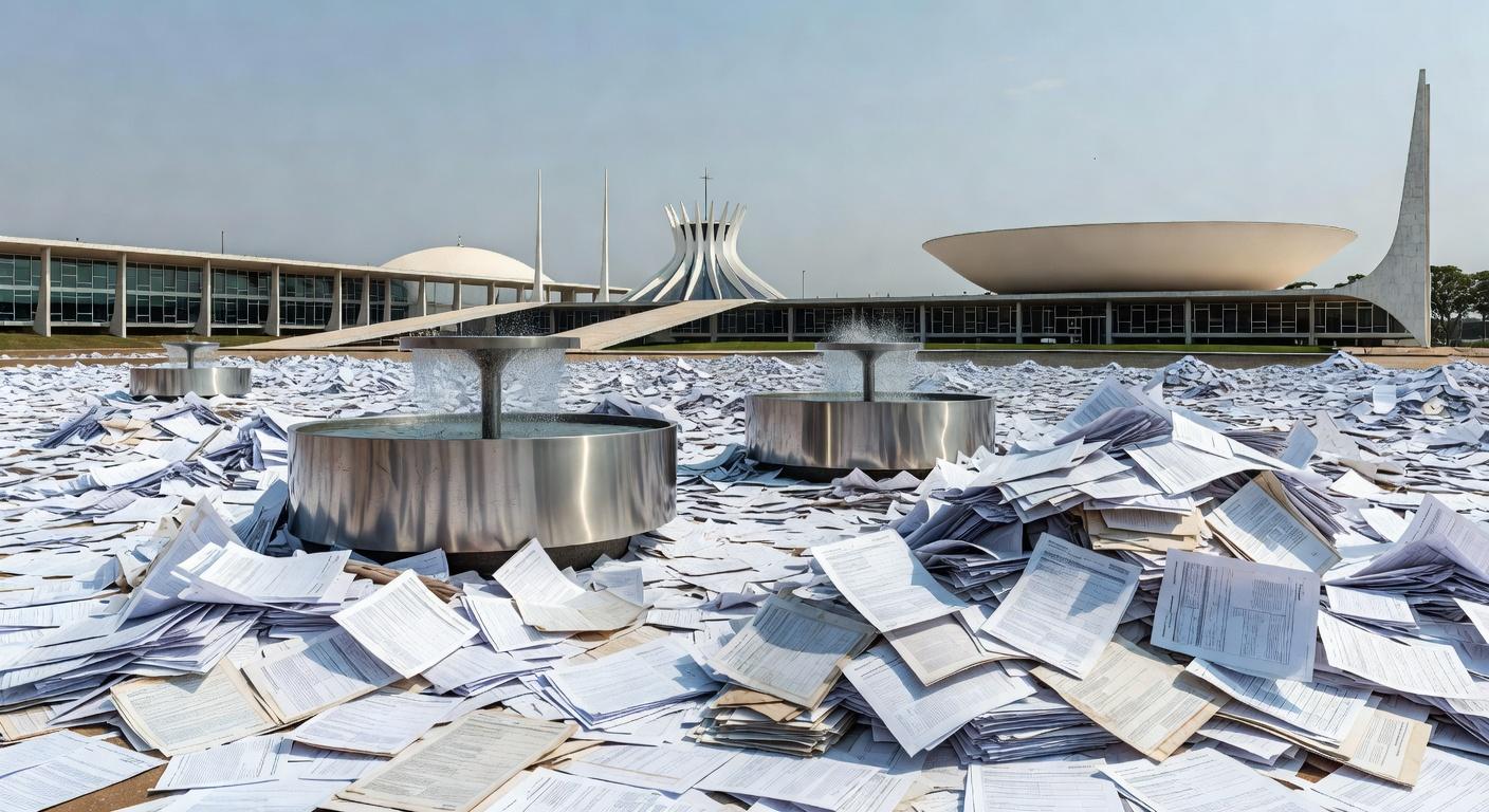 Bebedouro em evento em Brasília com documentos burocráticos, ilustrando obrigatoriedade aprovada pela CLDF.