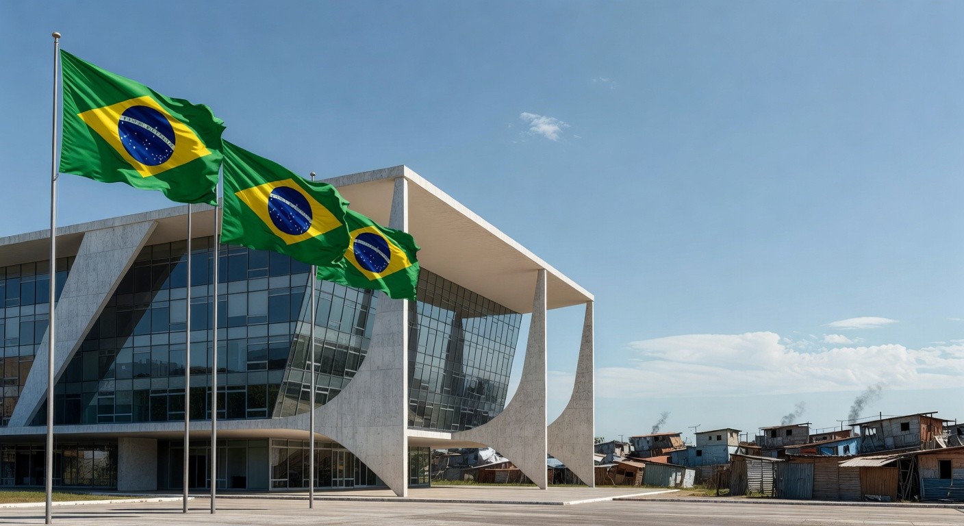 Edifício da CLDF em Brasília com faixa de homenagem, contrastando com sinais de crises urbanas no DF.