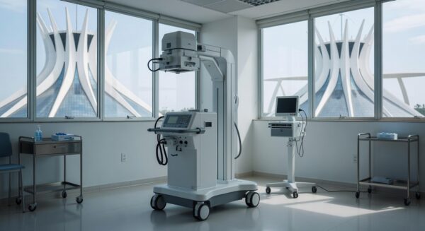 Aparelho de raio-X em hospital do DF, representando edital de aquisição para UPAs e hospitais.