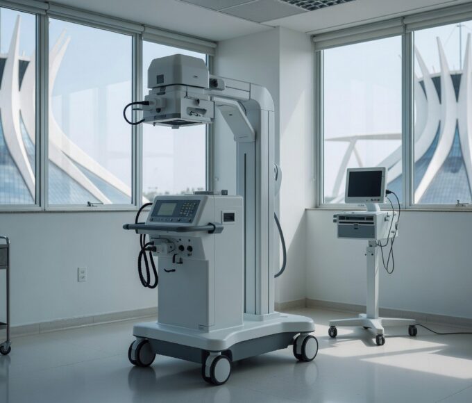 Aparelho de raio-X em hospital do DF, representando edital de aquisição para UPAs e hospitais.