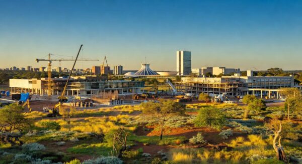 Vista de obras de infraestrutura, saúde e educação em Brasília, impulsionadas pelo GDF para melhorar a qualidade de vida no DF.