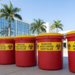 Hospital no DF com contêineres de resíduos para edital de gestão em UPAs e hospitais.