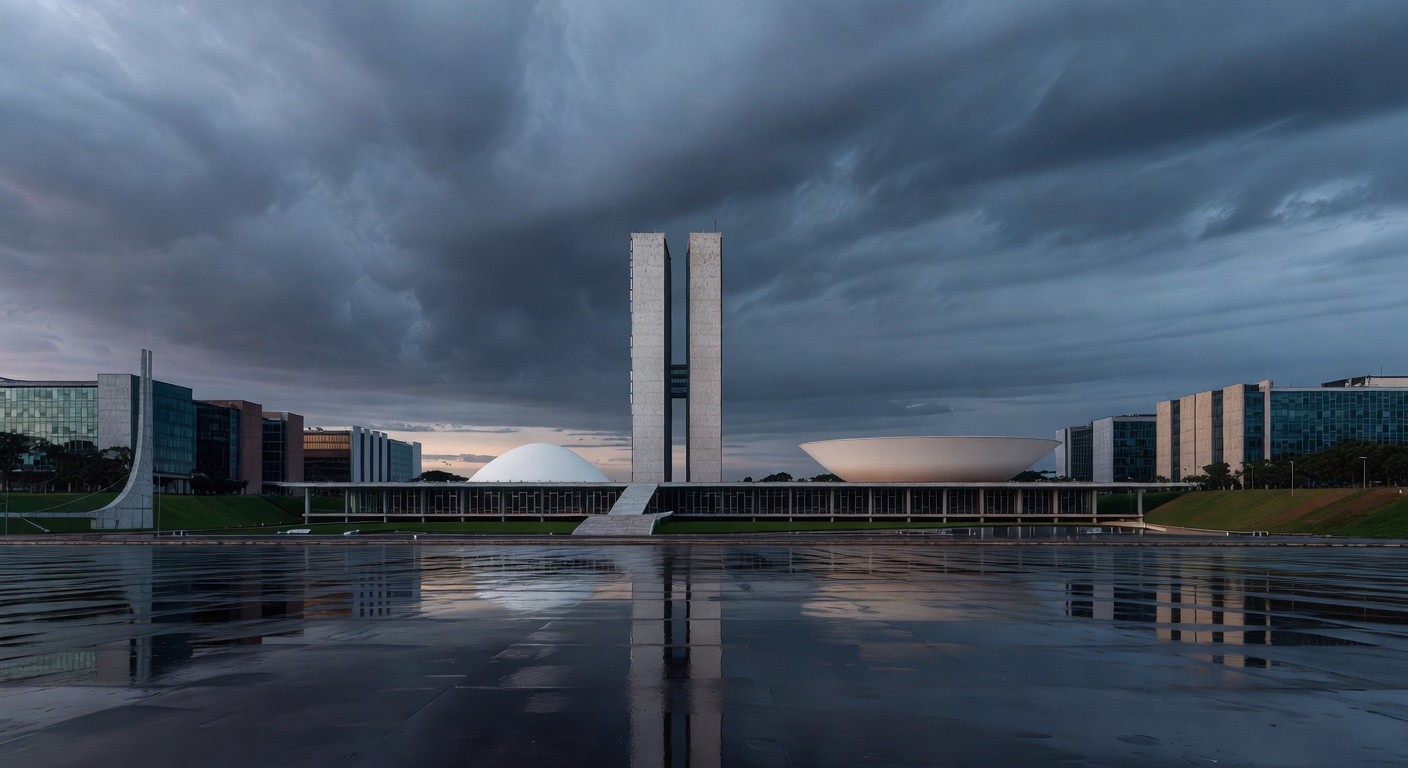 Vista da sede da Caesb em Brasília com bandeira a meio mastro, simbolizando falecimento repentino de advogado Marcelo Reis.