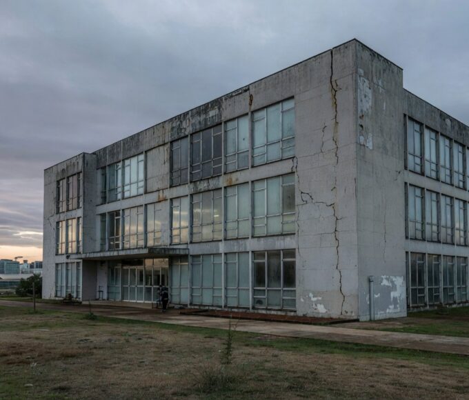 Hospital público em Brasília com sinais de desgaste, representando falhas em exames para bebês com Down.