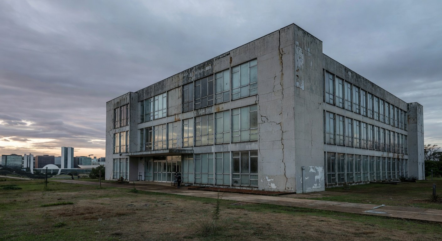 Hospital público em Brasília com sinais de desgaste, representando falhas em exames para bebês com Down.