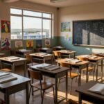 Escola em Sobradinho com materiais de alfabetização, representando jornada pedagógica no DF.