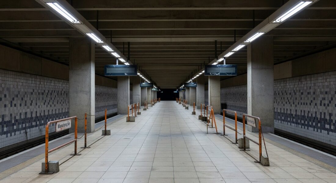 Estação de metrô em Brasília com sinais de desgaste e falhas em manutenção, representando problemas em aquisições públicas.