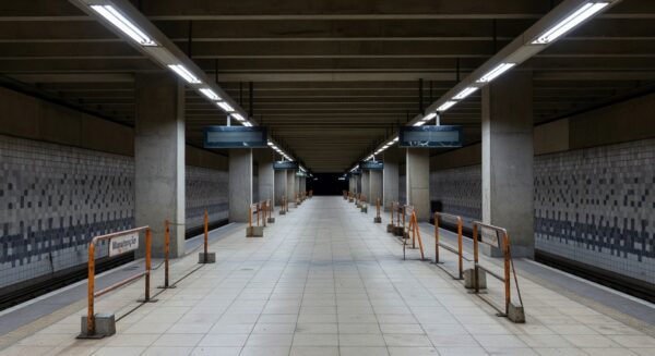 Estação de metrô em Brasília com sinais de desgaste e falhas em manutenção, representando problemas em aquisições públicas.