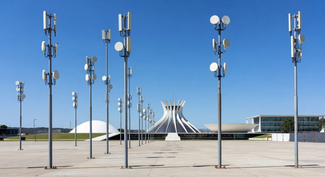 Antena de Wi-Fi na Esplanada dos Ministérios em Brasília, representando expansão do Wi-Fi Social DF para 2026.
