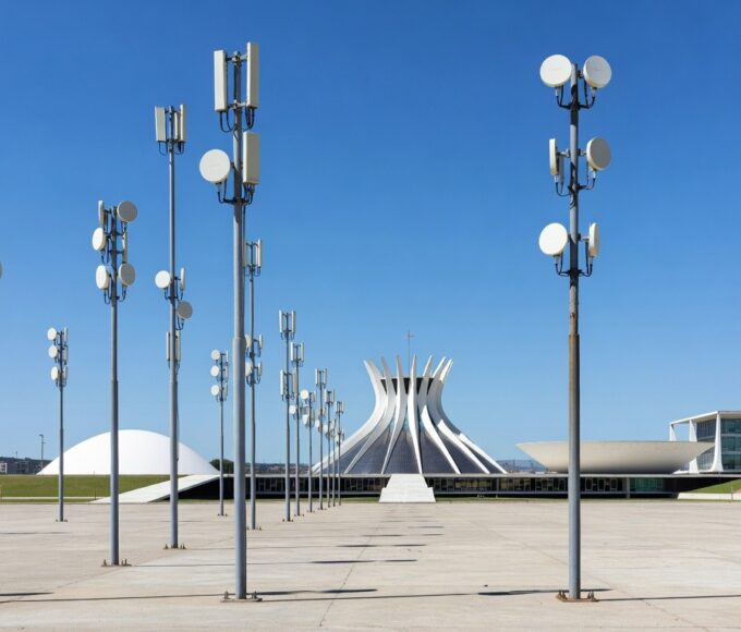 Antena de Wi-Fi na Esplanada dos Ministérios em Brasília, representando expansão do Wi-Fi Social DF para 2026.