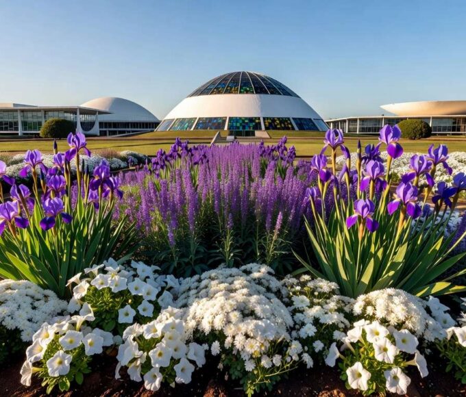 Jardim florido em Brasília representando o Programa Viva Flor e prevenção de feminicídios no DF.