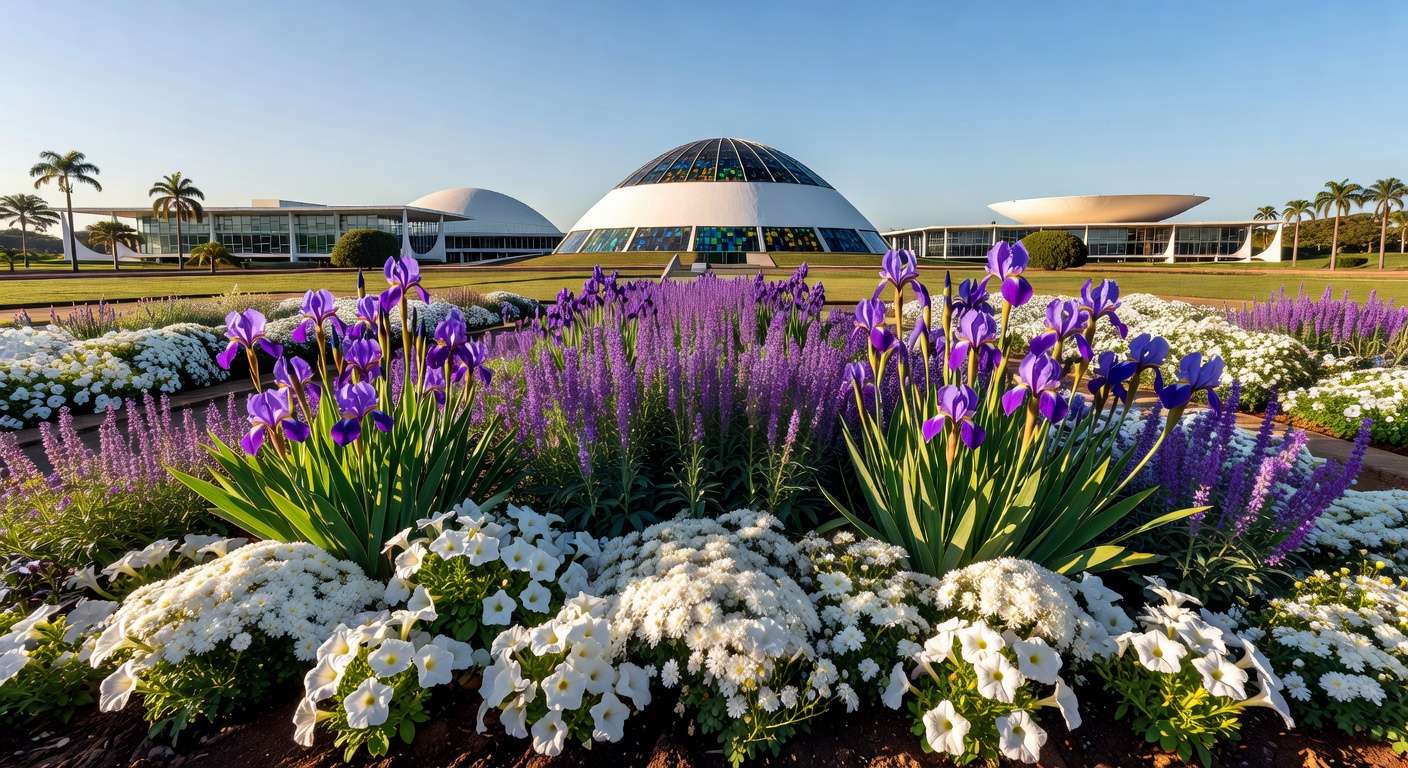 Jardim florido em Brasília representando o Programa Viva Flor e prevenção de feminicídios no DF.