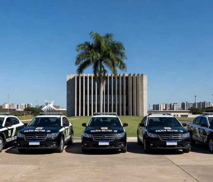 Mesa com decreto de promoções na PMDF e CBMDF no Palácio do Buriti, Brasília.