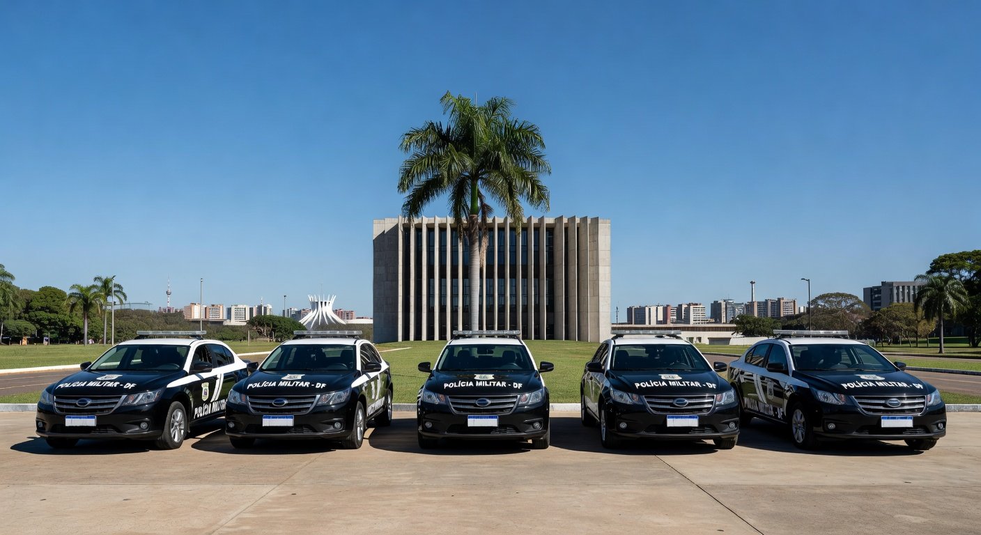 Mesa com decreto de promoções na PMDF e CBMDF no Palácio do Buriti, Brasília.