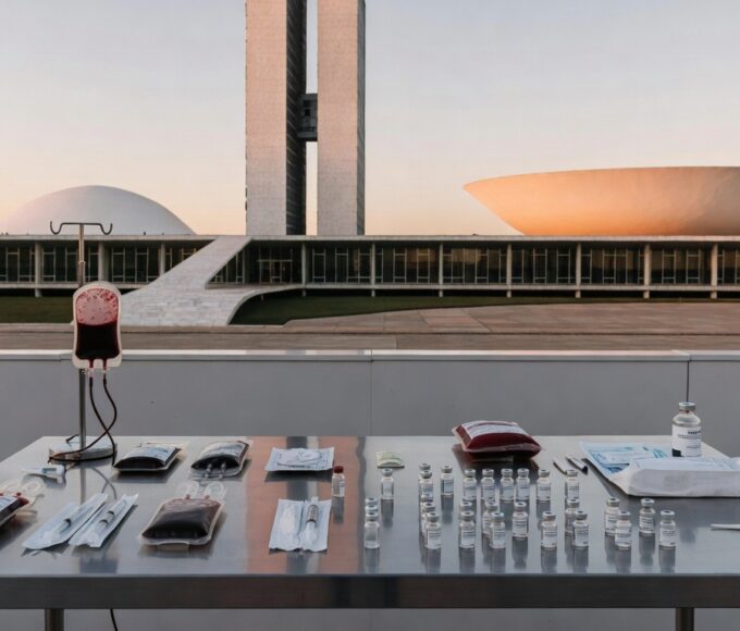 Posto de vacinação em Brasília com equipamentos para doadores de sangue e órgãos