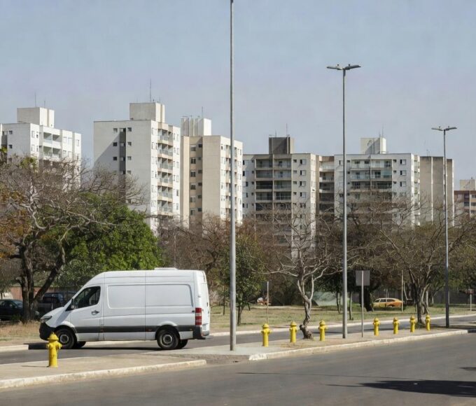 Unidade móvel da Caesb em área periférica de Brasília com acesso precário