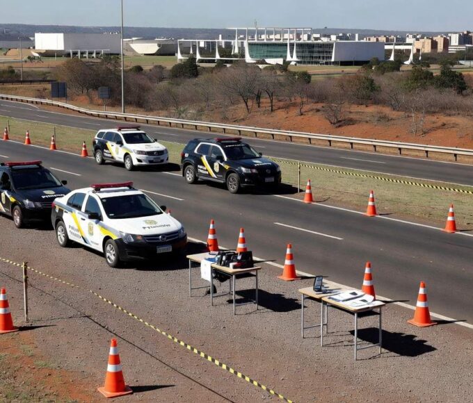 Blitz do Maio Laranja na 307 Sul com viaturas da Secretaria de Justiça em Brasília