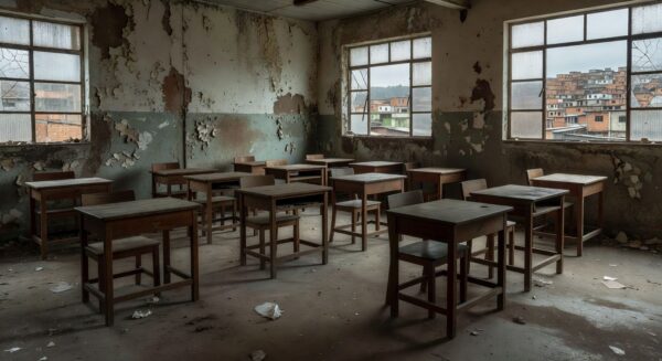 Sala de aula vazia simbolizando exclusão na educação de jovens e adultos