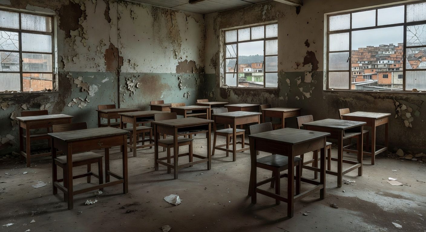 Sala de aula vazia simbolizando exclusão na educação de jovens e adultos