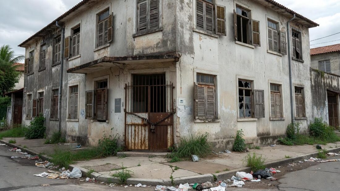 Instituição social fechada representando abandono de vulneráveis no Brasil