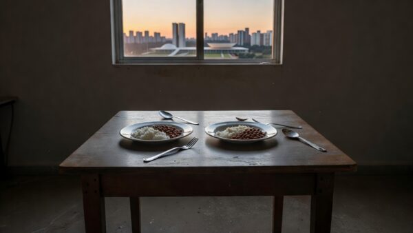 Mesa com pouca comida em casa no DF simbolizando insegurança alimentar