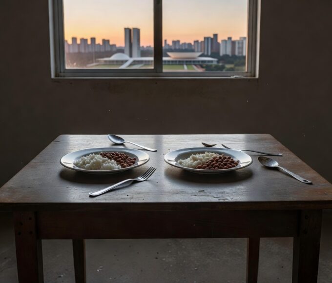 Mesa com pouca comida em casa no DF simbolizando insegurança alimentar