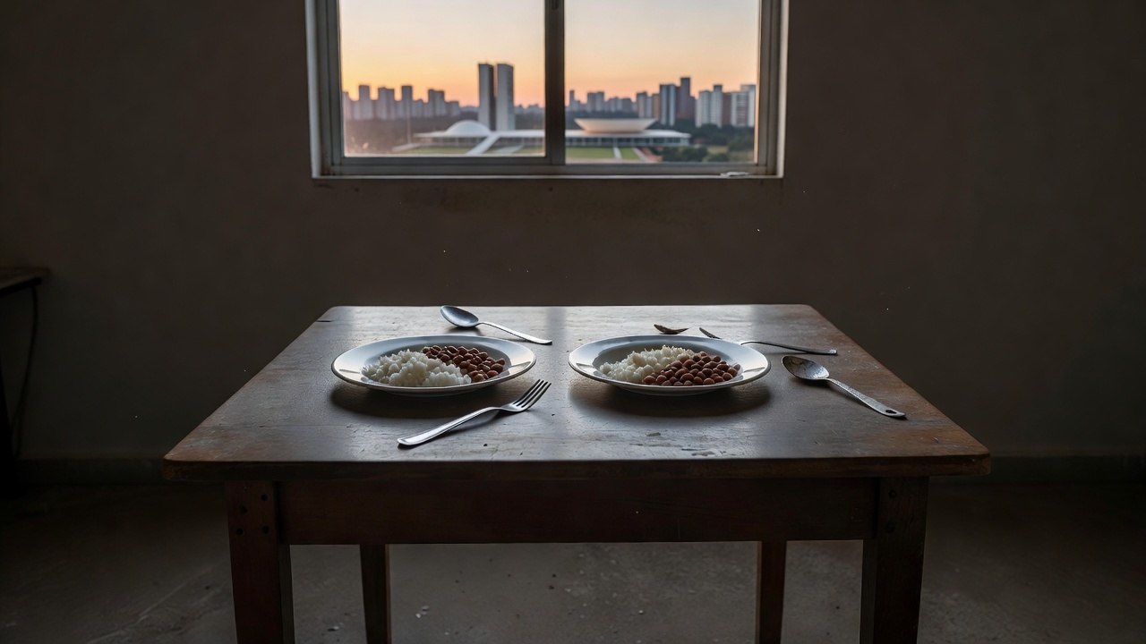 Mesa com pouca comida em casa no DF simbolizando insegurança alimentar
